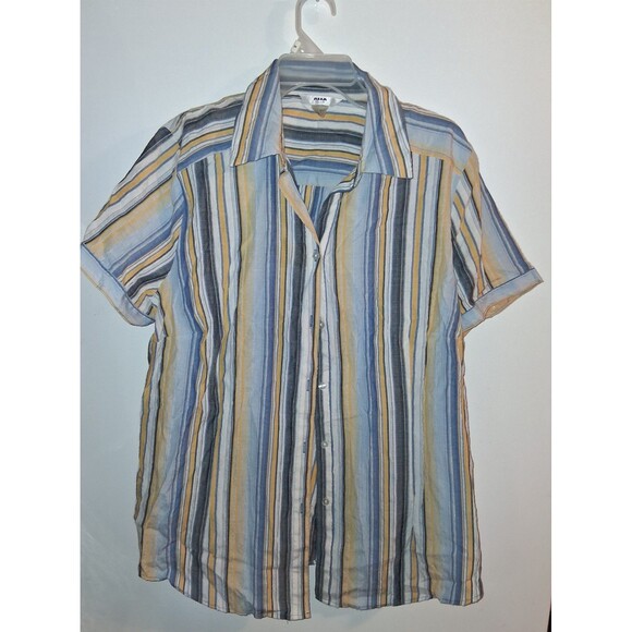 Alia Multicolor Stripe Short Sleeve Button Up Blouse Sz 20W - Picture 1 of 3